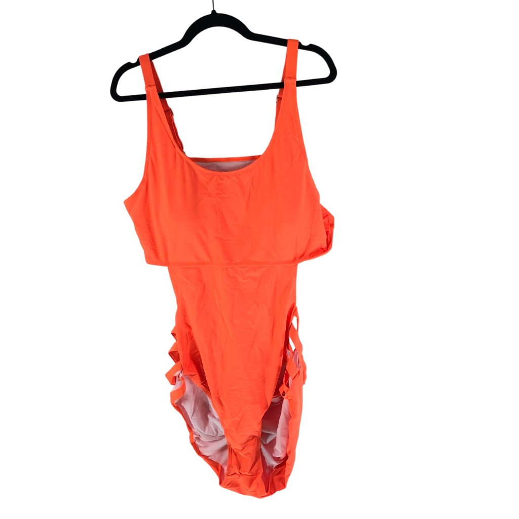 Womens One Piece Swimsuit Open Back Cutouts Removable Cups Orange 4xl